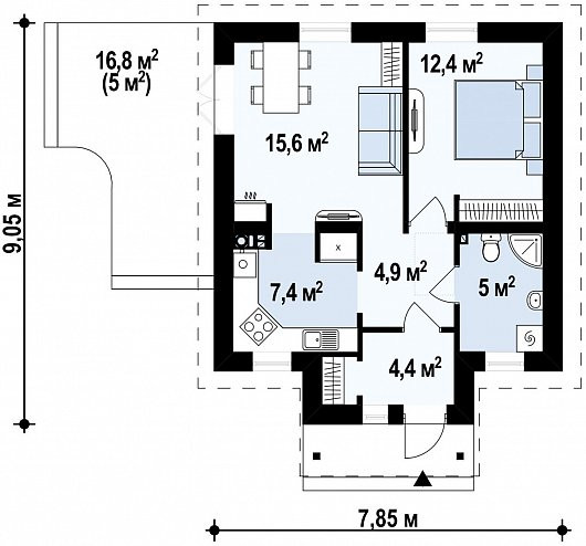 Planta — Projeto T1 — 47 m²