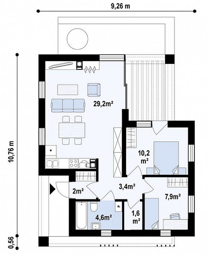 Planta — Projeto T2 — 58,9 m²