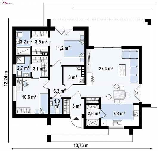 Planta — Projeto T2 — 84,6 m²
